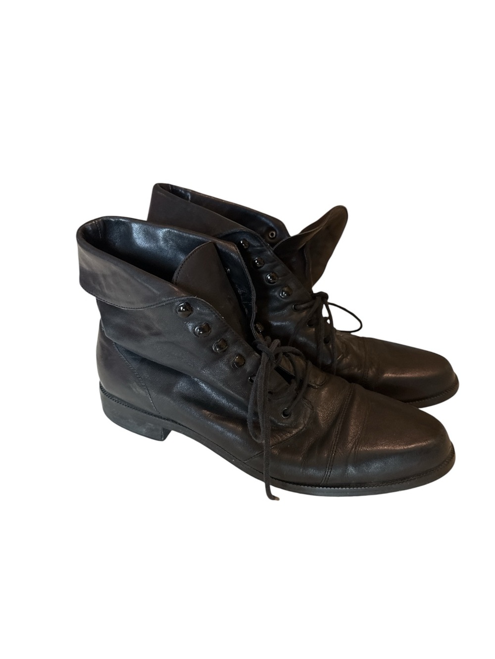 VTG 90s Nine West Black Leather Lace-Up rolled cuff Ankle Boots size 9.5